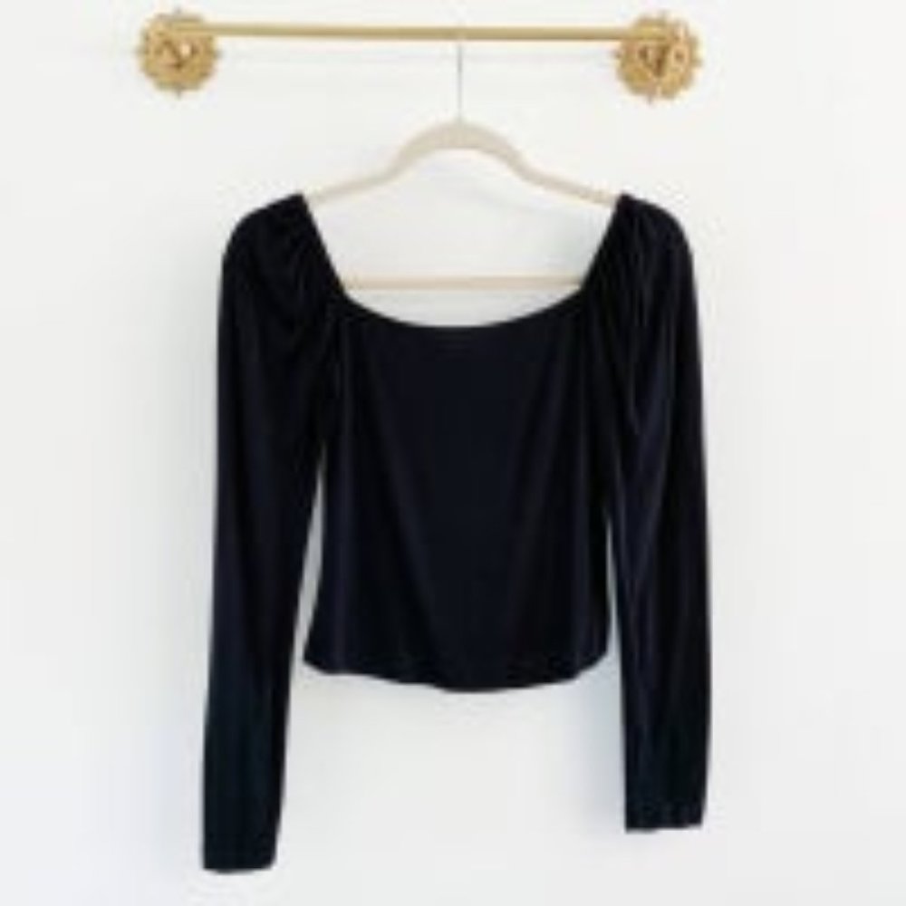 LNA Black Square Neck Jersey Long Sleeve Tee